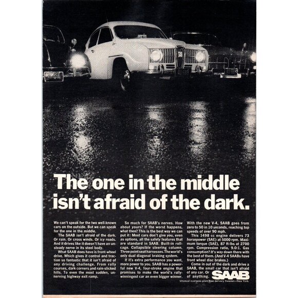 1967 Saab 96 2 Door Sedan Vintage Print Ad VW Beetle Bug Parking Lot Wall Art - Picture 1 of 2